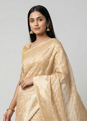 Cream Kora Silk Saree With Blouse Piece