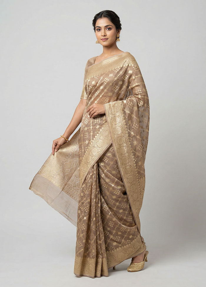 Cream Kora Silk Saree With Blouse Piece