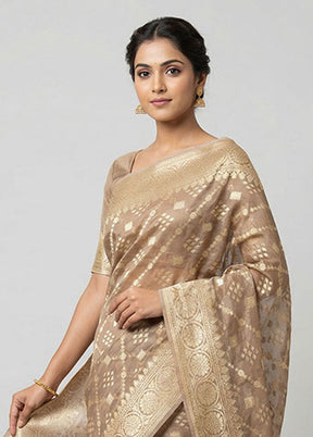 Cream Kora Silk Saree With Blouse Piece