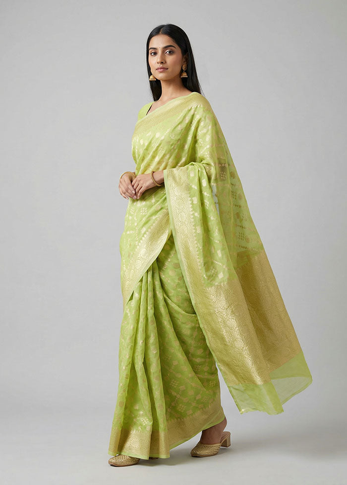 Green Kora Silk Saree With Blouse Piece