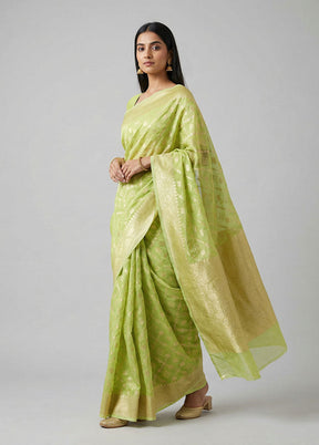 Green Kora Silk Saree With Blouse Piece