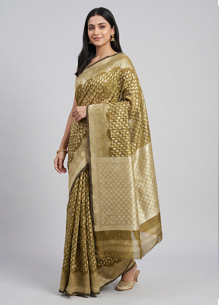 Green Kora Silk Saree With Blouse Piece