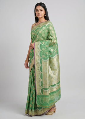 Green Kora Silk Saree With Blouse Piece