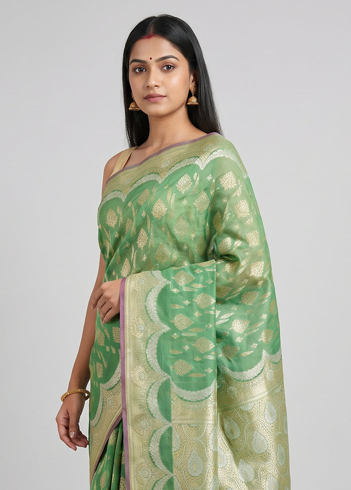 Green Kora Silk Saree With Blouse Piece