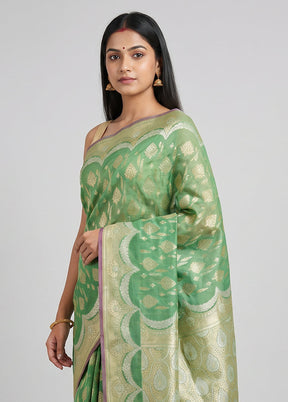 Green Kora Silk Saree With Blouse Piece