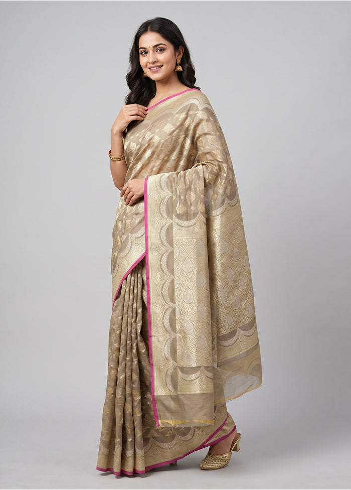 Cream Kora Silk Saree With Blouse Piece