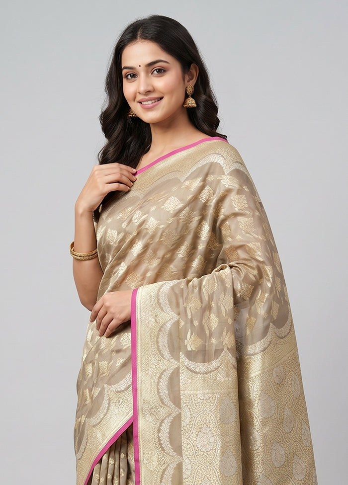 Cream Kora Silk Saree With Blouse Piece