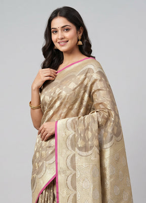 Cream Kora Silk Saree With Blouse Piece