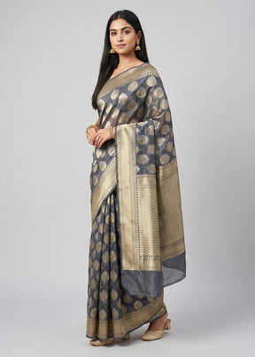 Blue Kora Silk Saree With Blouse Piece