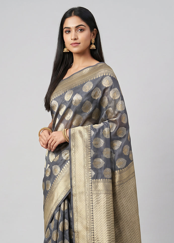 Blue Kora Silk Saree With Blouse Piece
