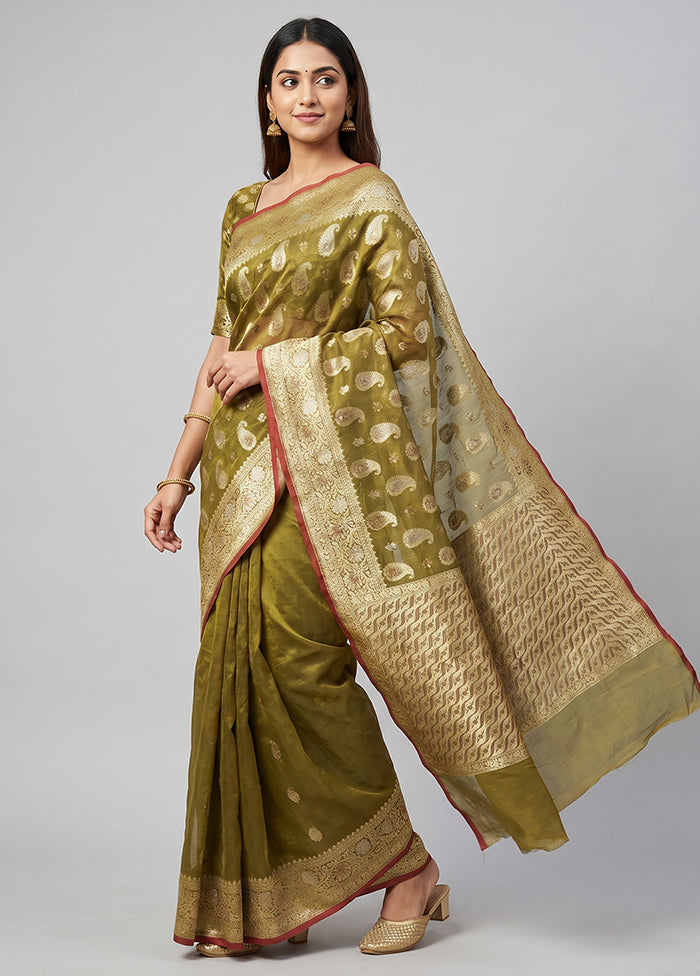 Green Kora Silk Saree With Blouse Piece
