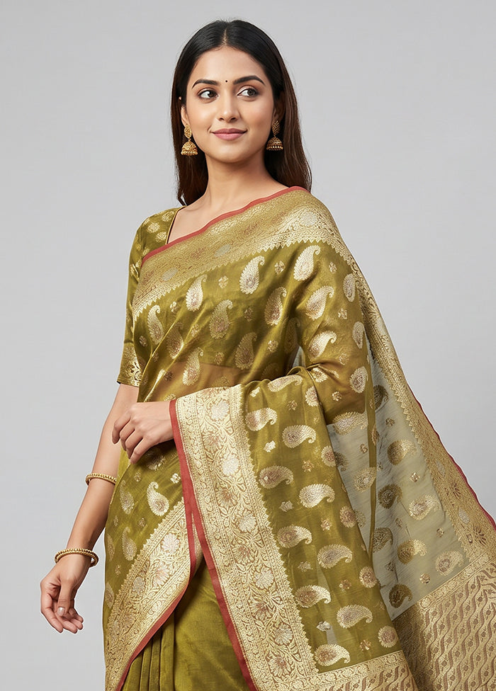 Green Kora Silk Saree With Blouse Piece