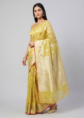 Yellow Kora Silk Saree With Blouse Piece