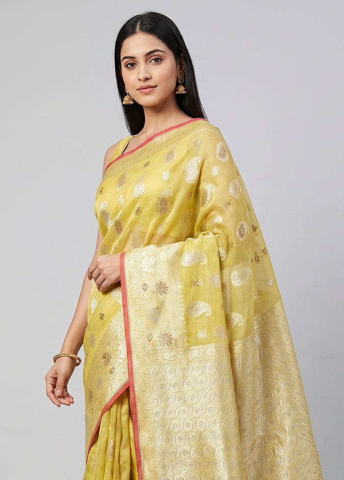 Yellow Kora Silk Saree With Blouse Piece