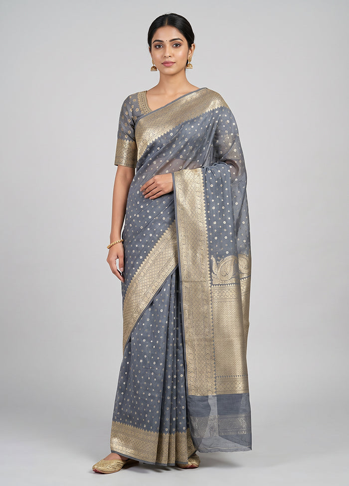 Grey Kora Silk Saree With Blouse Piece
