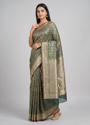 Green Kora Silk Saree With Blouse Piece