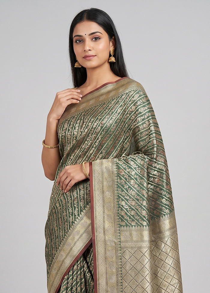 Green Kora Silk Saree With Blouse Piece
