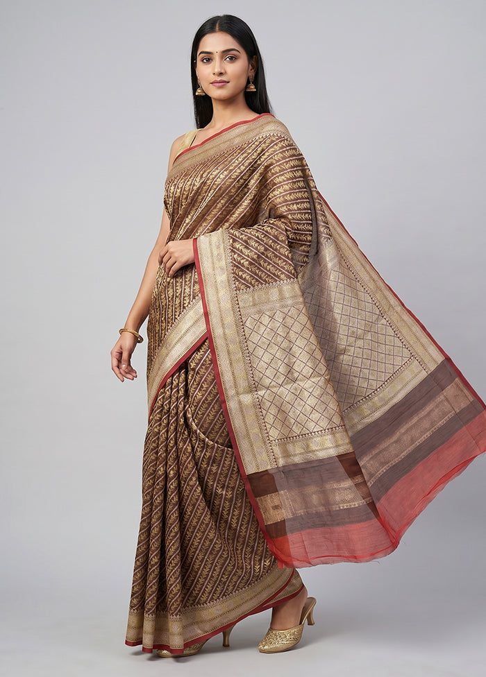 Cream Kora Silk Saree With Blouse Piece
