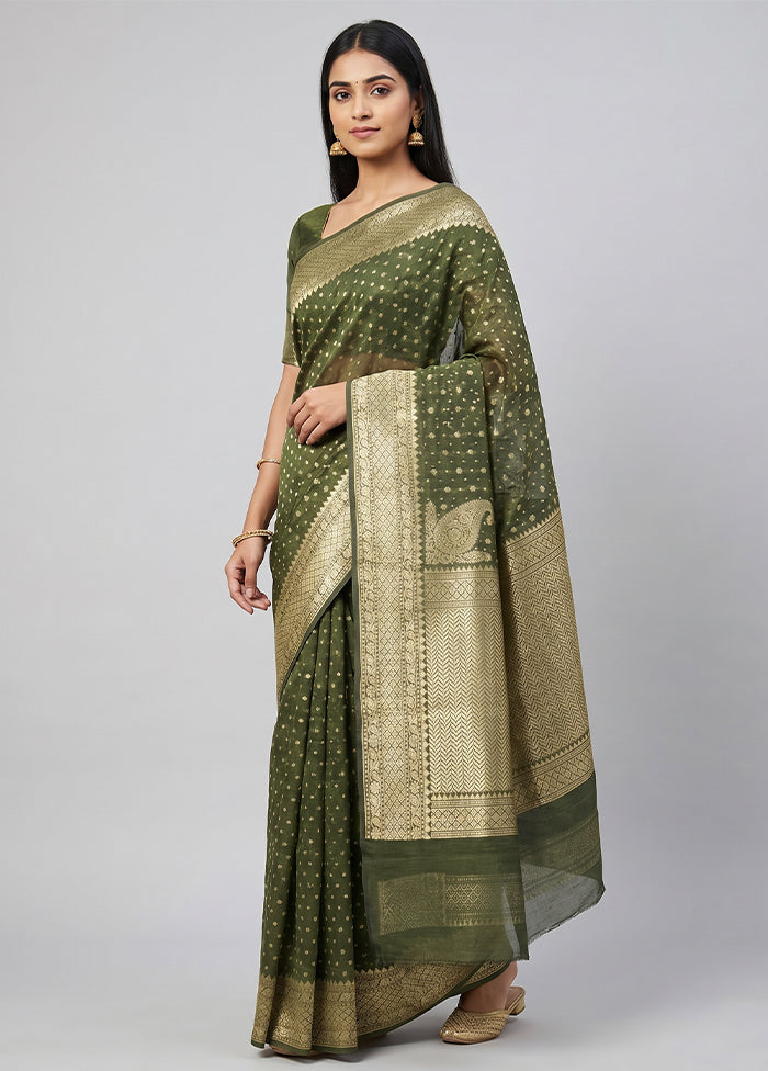 Green Kora Silk Saree With Blouse Piece