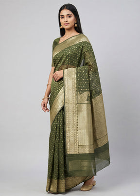 Green Kora Silk Saree With Blouse Piece