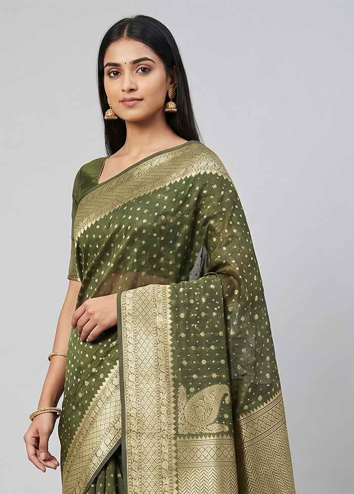 Green Kora Silk Saree With Blouse Piece