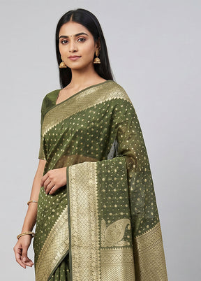 Green Kora Silk Saree With Blouse Piece