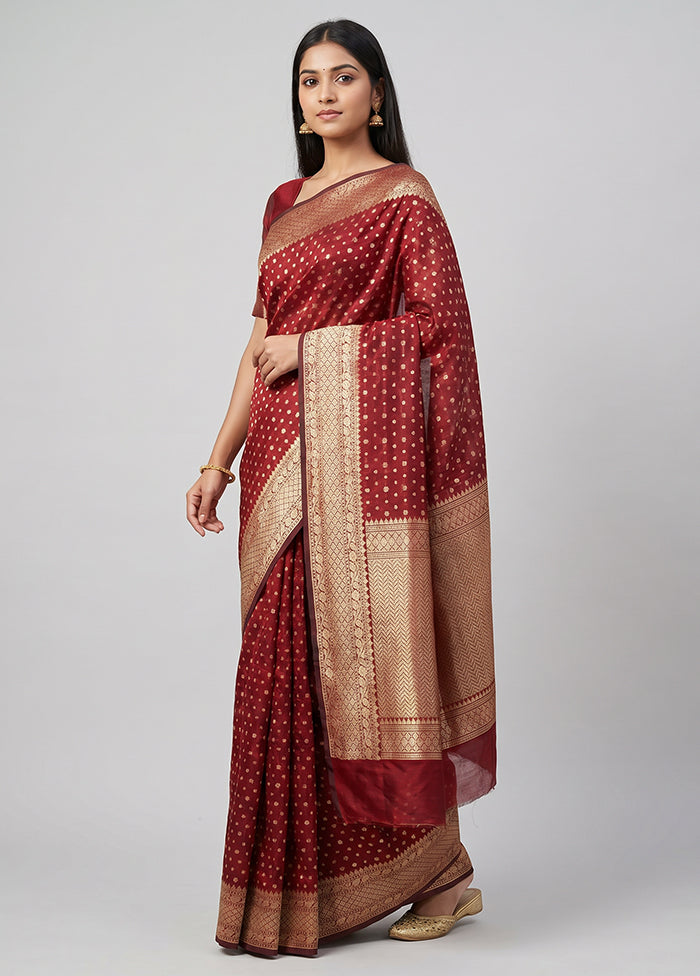 Red Kora Silk Saree With Blouse Piece