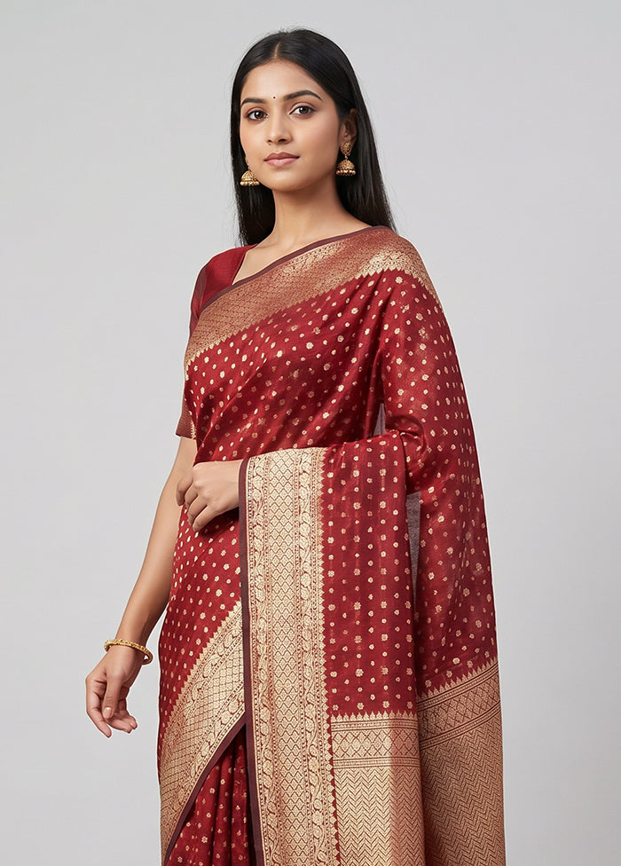 Red Kora Silk Saree With Blouse Piece