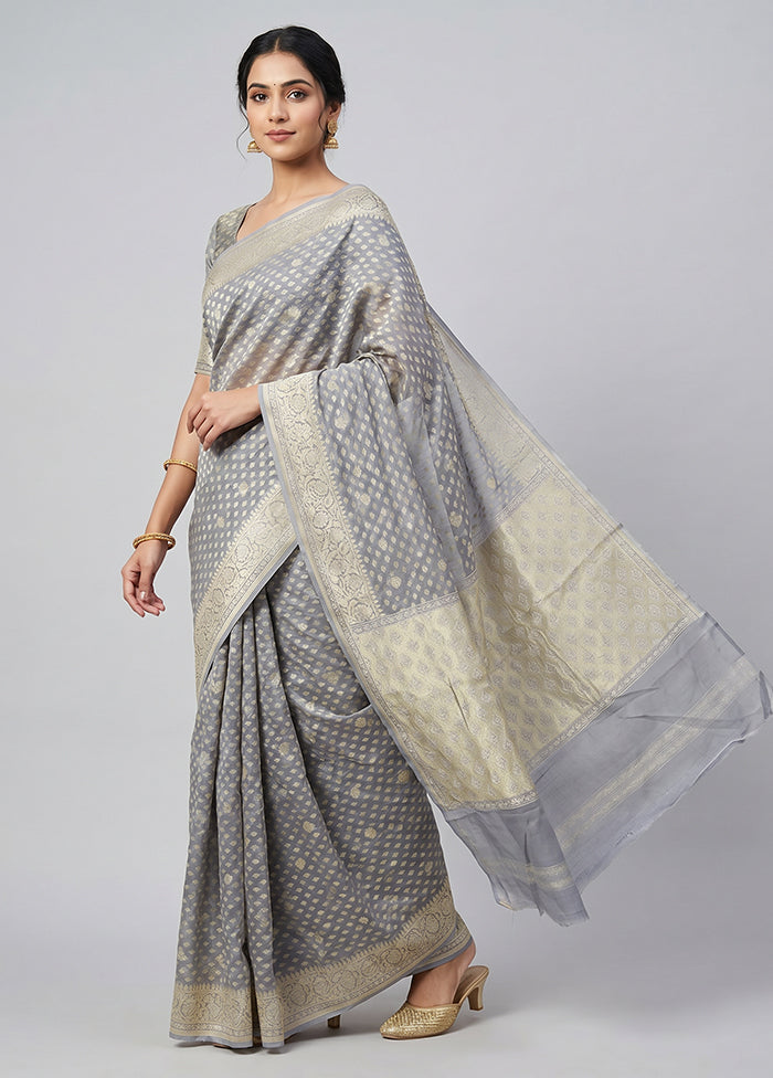 Grey Kora Silk Saree With Blouse Piece