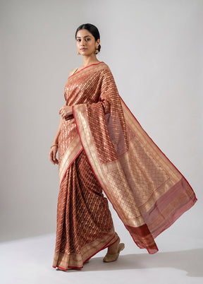 Maroon Kora Silk Saree With Blouse Piece