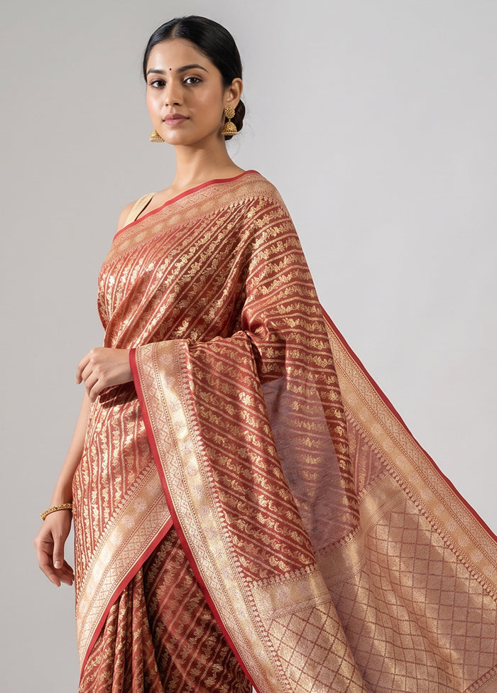 Maroon Kora Silk Saree With Blouse Piece