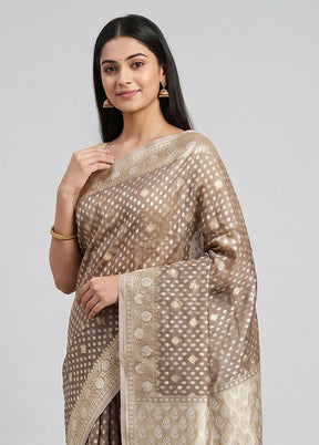 Grey Kora Silk Saree With Blouse Piece