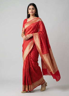 Red Kora Silk Saree With Blouse Piece