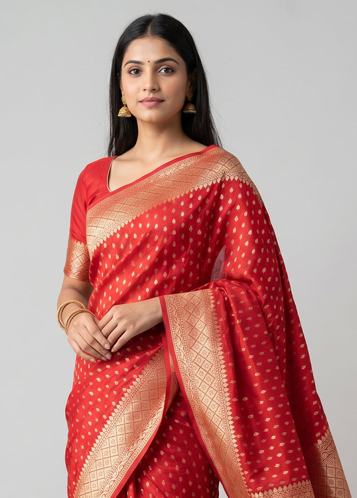 Red Kora Silk Saree With Blouse Piece