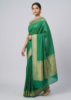 Green Kora Silk Saree With Blouse Piece
