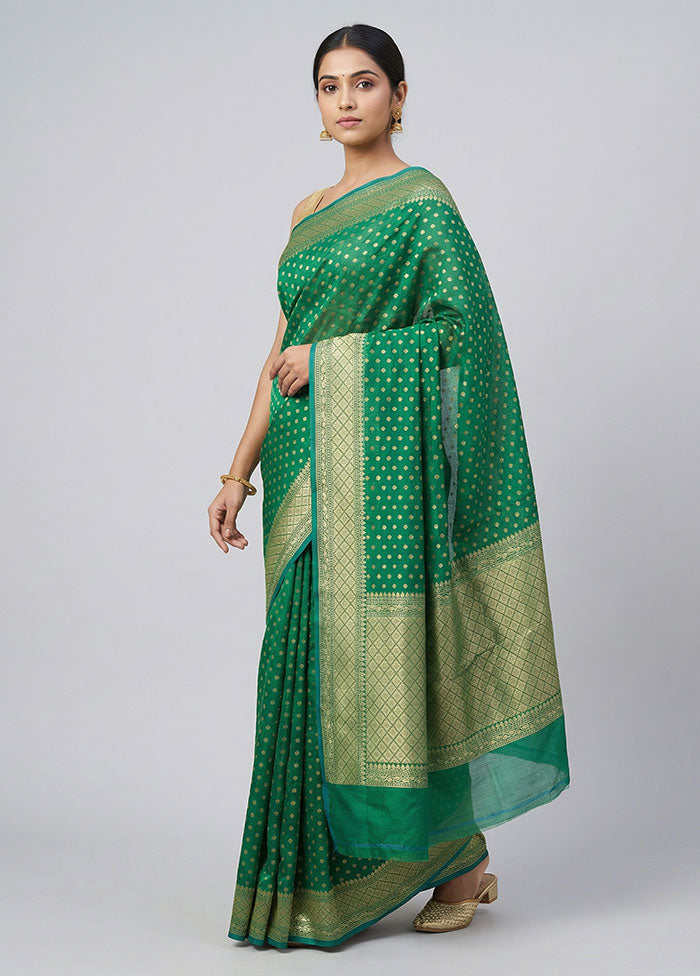 Green Kora Silk Saree With Blouse Piece
