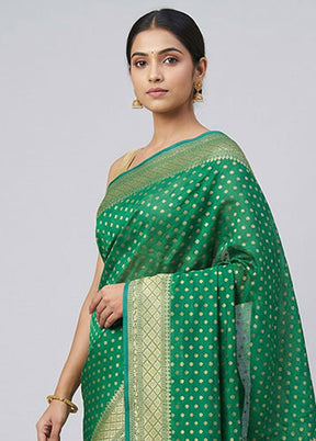 Green Kora Silk Saree With Blouse Piece