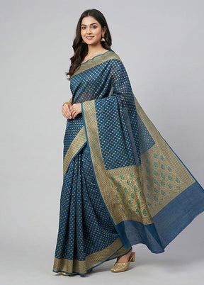 Blue Kora Silk Saree With Blouse Piece