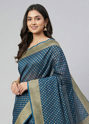 Blue Kora Silk Saree With Blouse Piece