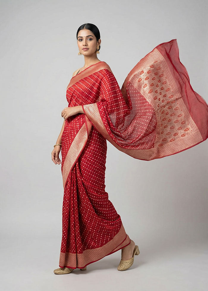 Red Kora Silk Saree With Blouse Piece