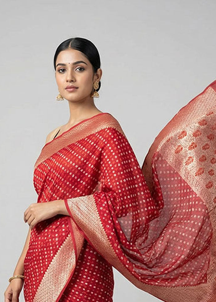 Red Kora Silk Saree With Blouse Piece
