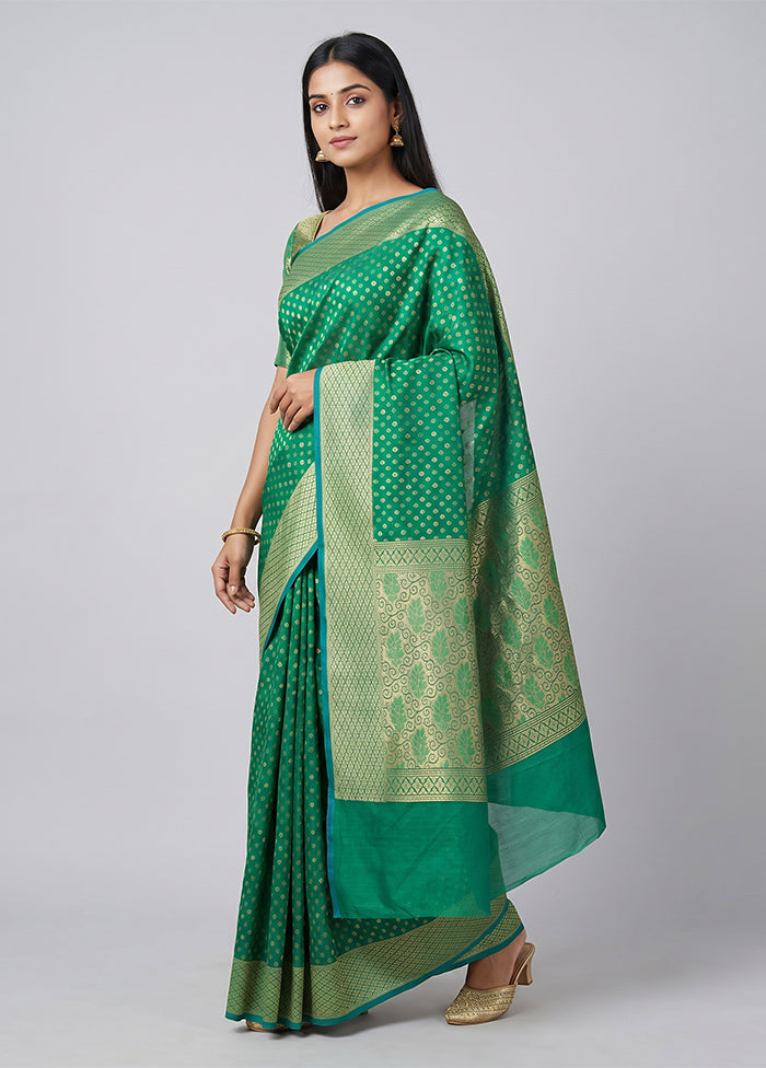Green Kora Silk Saree With Blouse Piece