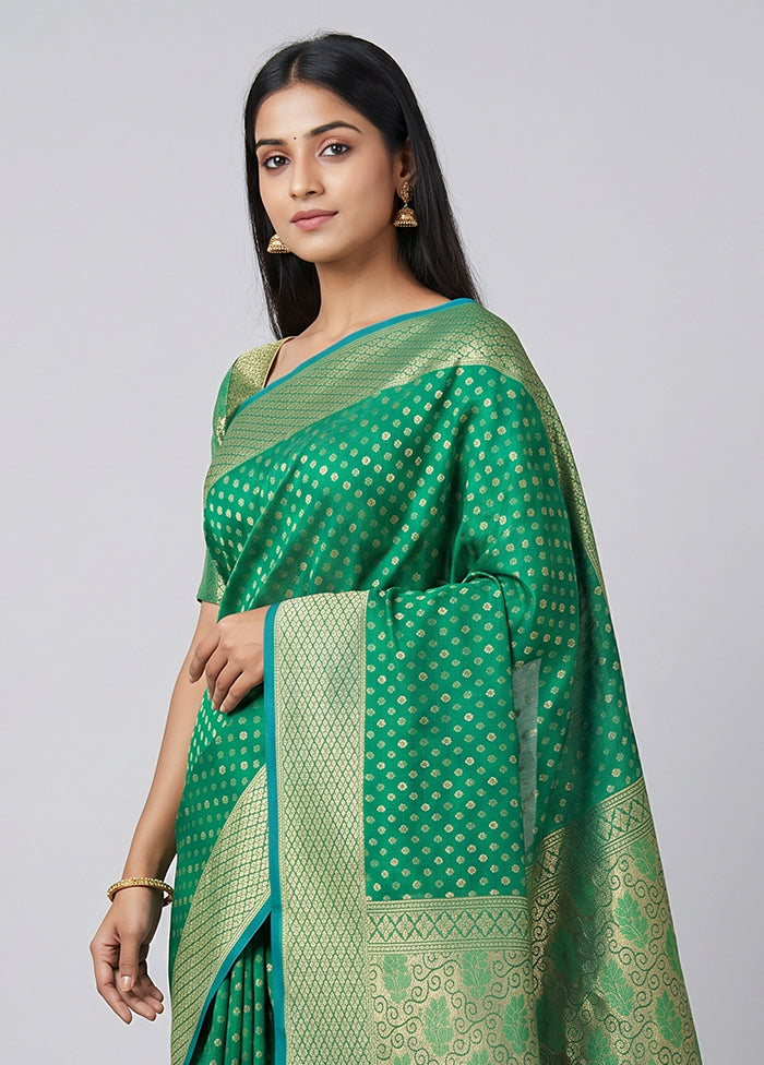 Green Kora Silk Saree With Blouse Piece
