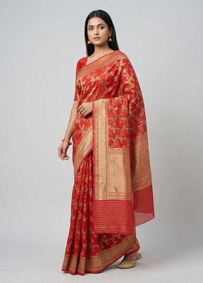 Red Kora Silk Saree With Blouse Piece