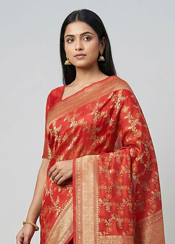 Red Kora Silk Saree With Blouse Piece