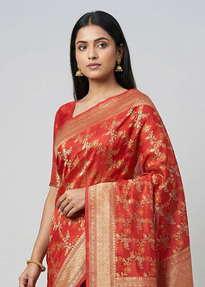 Red Kora Silk Saree With Blouse Piece