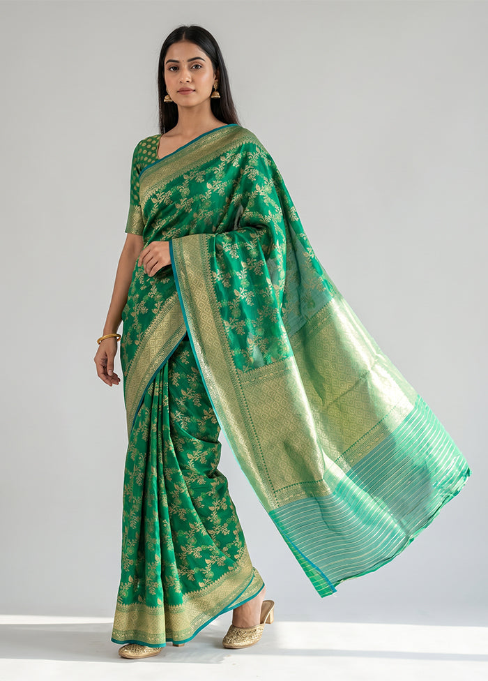 Green Kora Silk Saree With Blouse Piece
