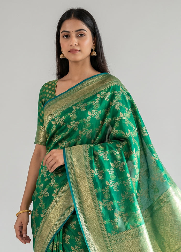 Green Kora Silk Saree With Blouse Piece