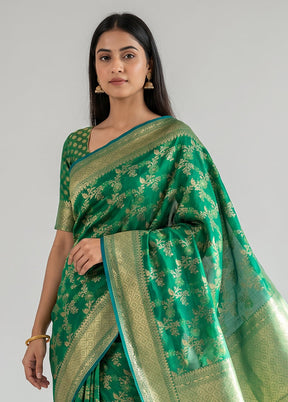 Green Kora Silk Saree With Blouse Piece