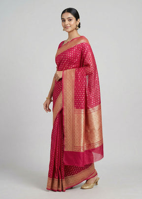 Pink Kora Silk Saree With Blouse Piece